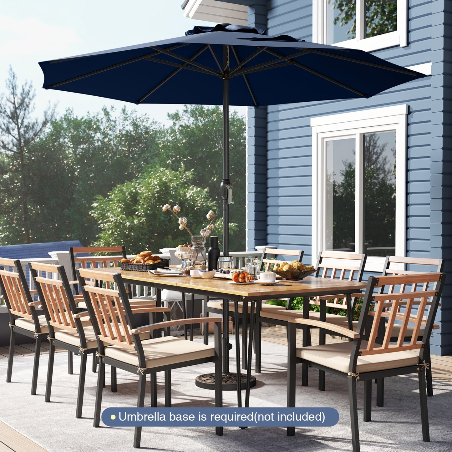 Outdoor Heavy Duty Market Umbrella with Crank Handle and 8 Sturdy Ribs-Navy Kids Crystal