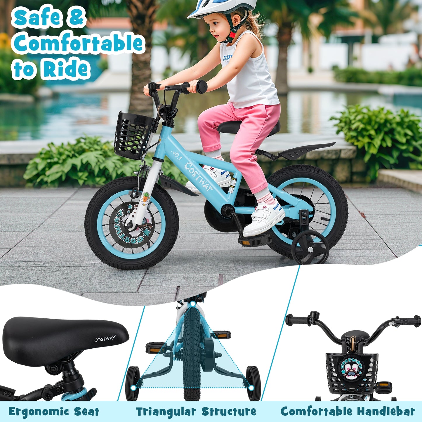 12 Inch Kids Bike with Adjustable Handlebar and Saddle for 3-4 Years Old-12 inches Kids Crystal
