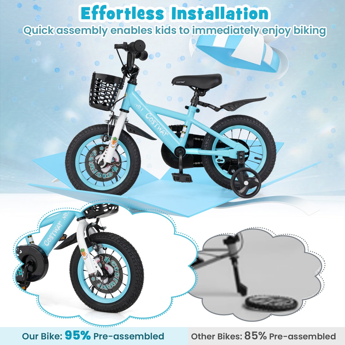 12 Inch Kids Bike with Adjustable Handlebar and Saddle for 3-4 Years Old-12 inches Kids Crystal