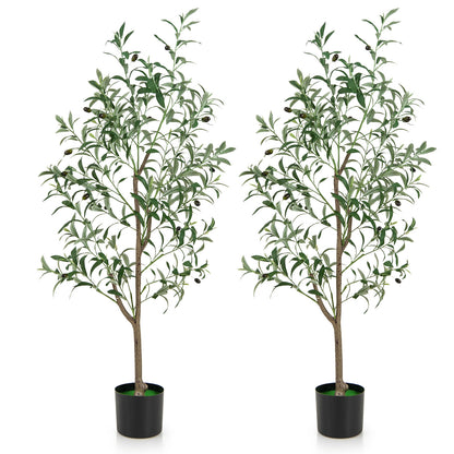 4.5 Feet Tall Artificial Olive Tree Fake Potted Trees with Realistic Fruits-Set of 2