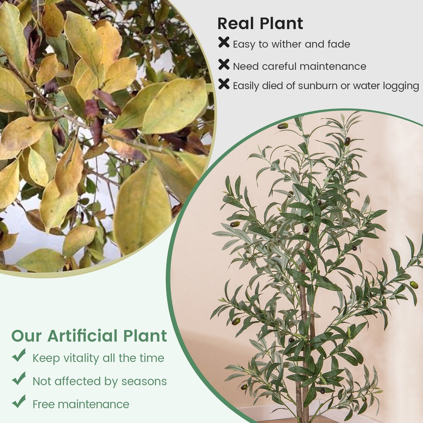 4.5 Feet Tall Artificial Olive Tree Fake Potted Trees with Realistic Fruits-Set of 2 Kids Crystal