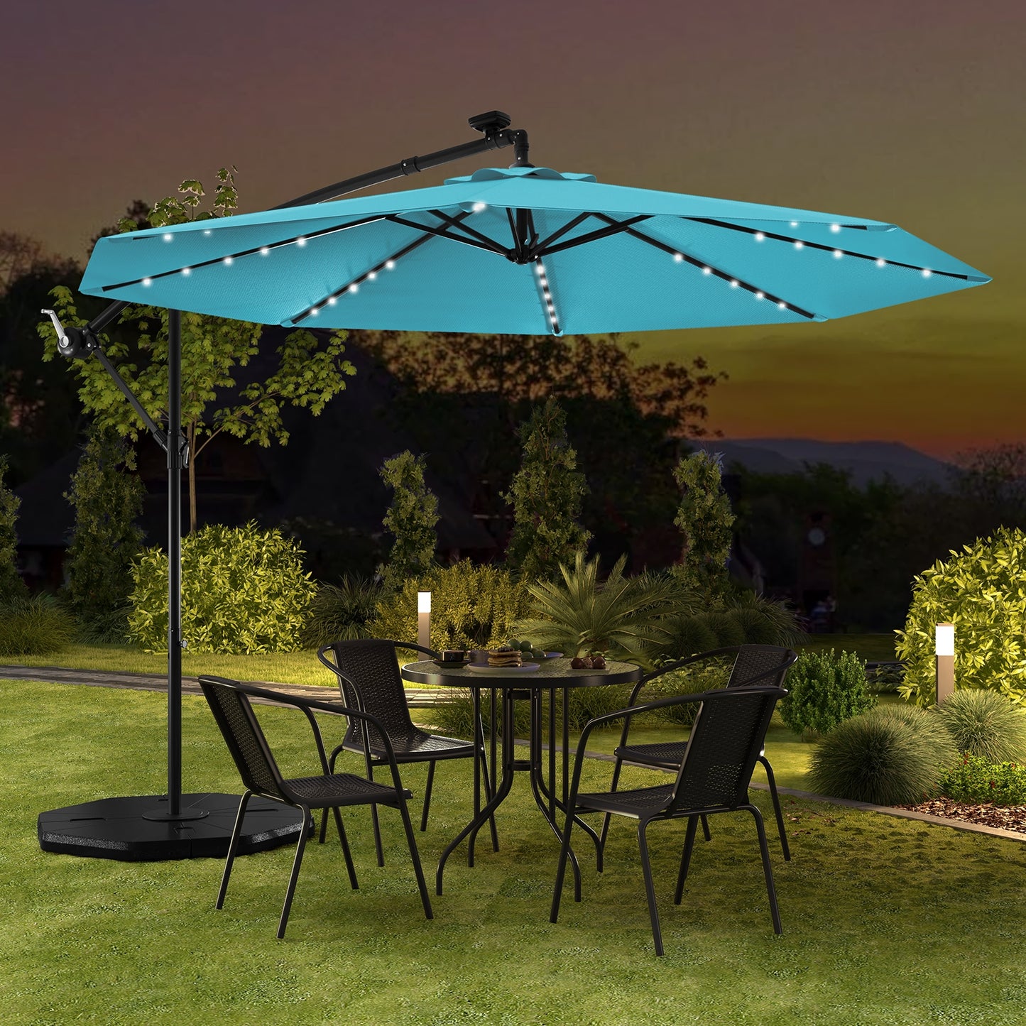 10 Feet Solar LED Offset Umbrella with 40 Lights and Cross Base for Patio-Turquoise Kids Crystal