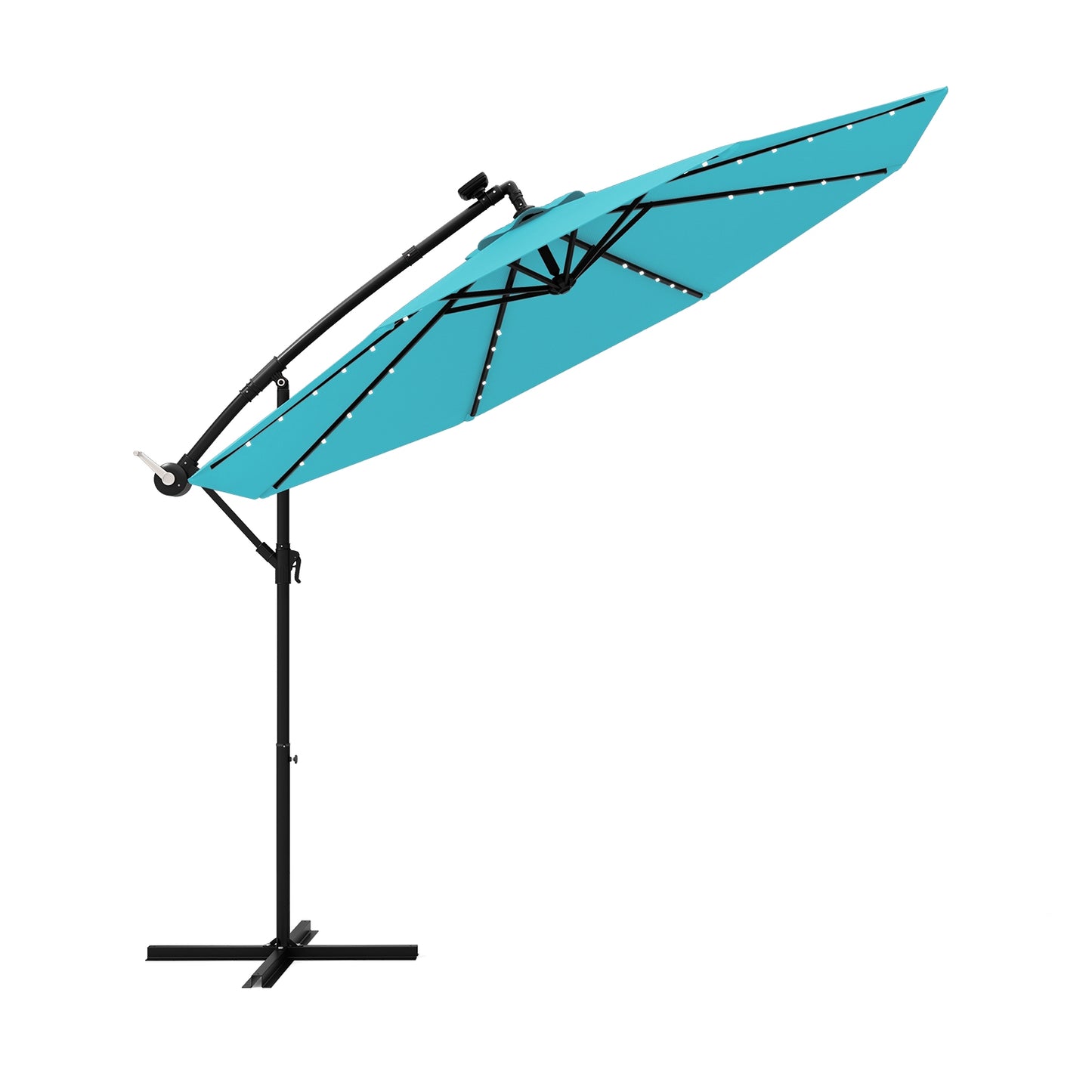 10 Feet Solar LED Offset Umbrella with 40 Lights and Cross Base for Patio-Turquoise Kids Crystal