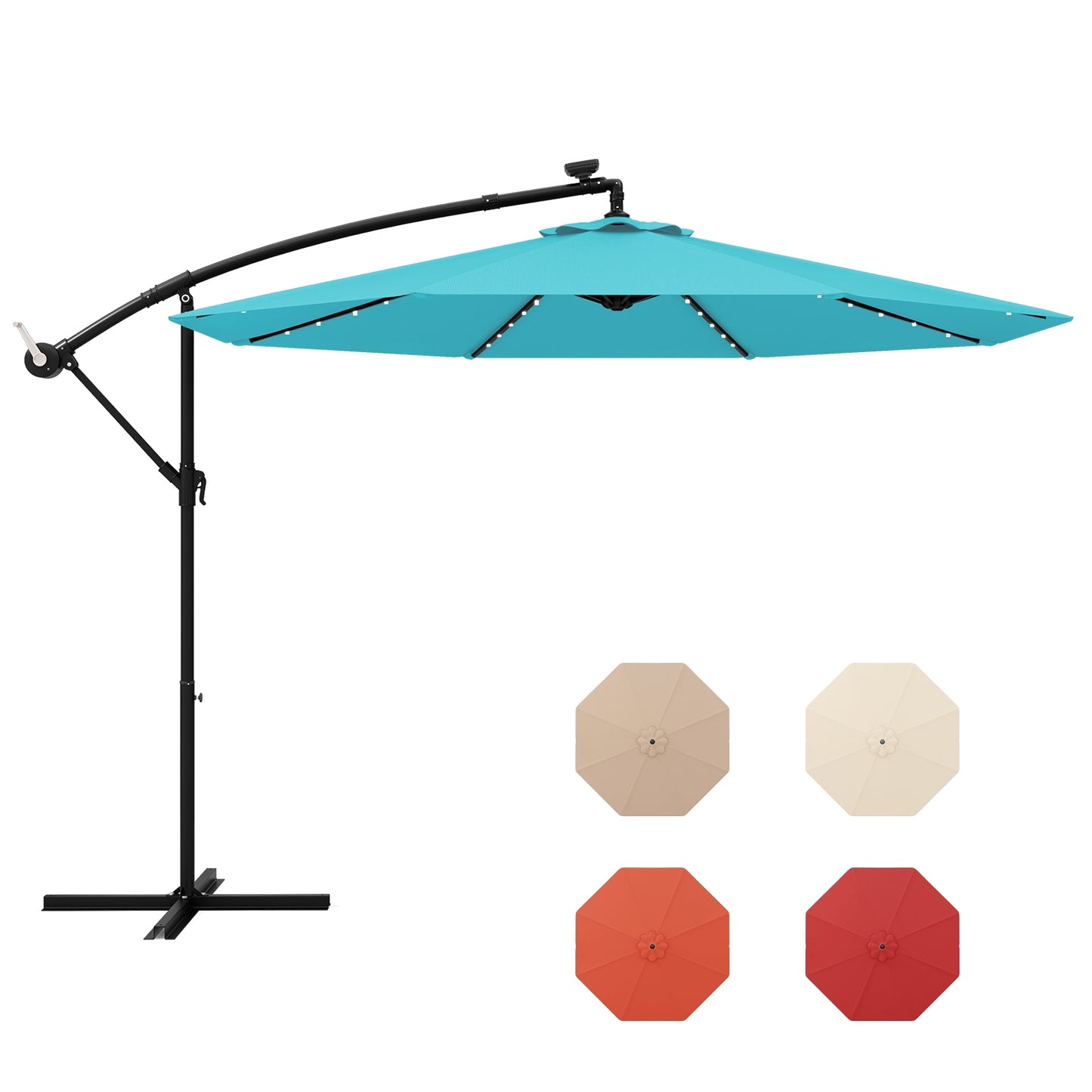 10 Feet Solar LED Offset Umbrella with 40 Lights and Cross Base for Patio-Turquoise Kids Crystal