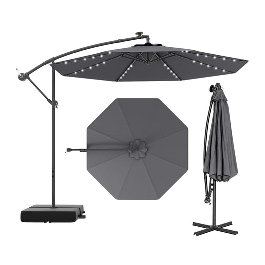 10 Ft Patio Umbrella Offset Cantilever Umbrella with 40 Solar Powered Lights-Gray Kids Crystal