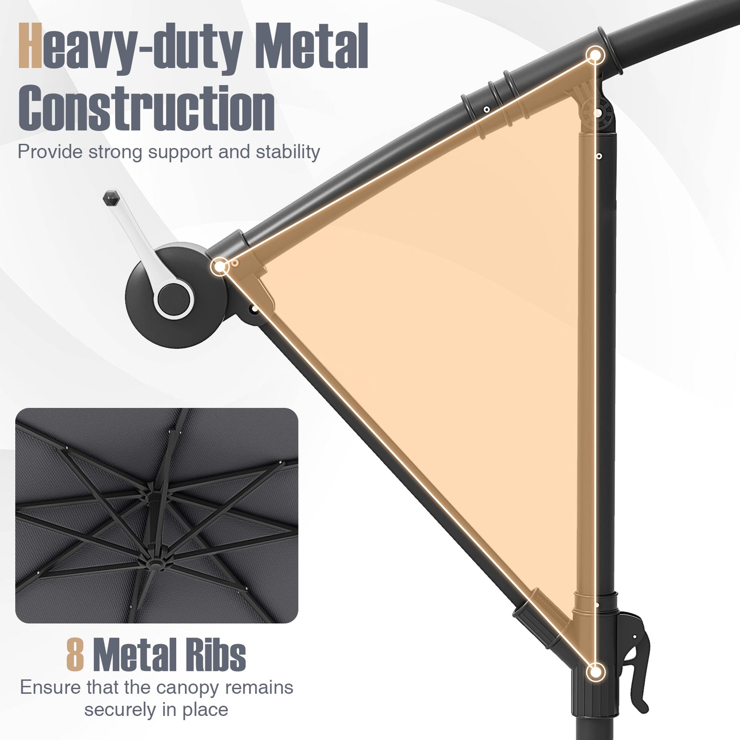 10 Ft Patio Umbrella Offset Cantilever Umbrella with 40 Solar Powered Lights-Gray Kids Crystal