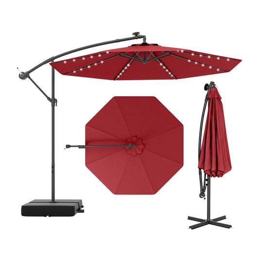10 Ft Patio Umbrella Offset Cantilever Umbrella with 40 Solar Powered Lights-Red Kids Crystal