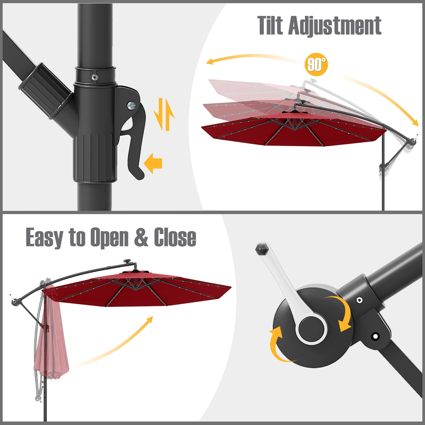 10 Ft Patio Umbrella Offset Cantilever Umbrella with 40 Solar Powered Lights-Red Kids Crystal