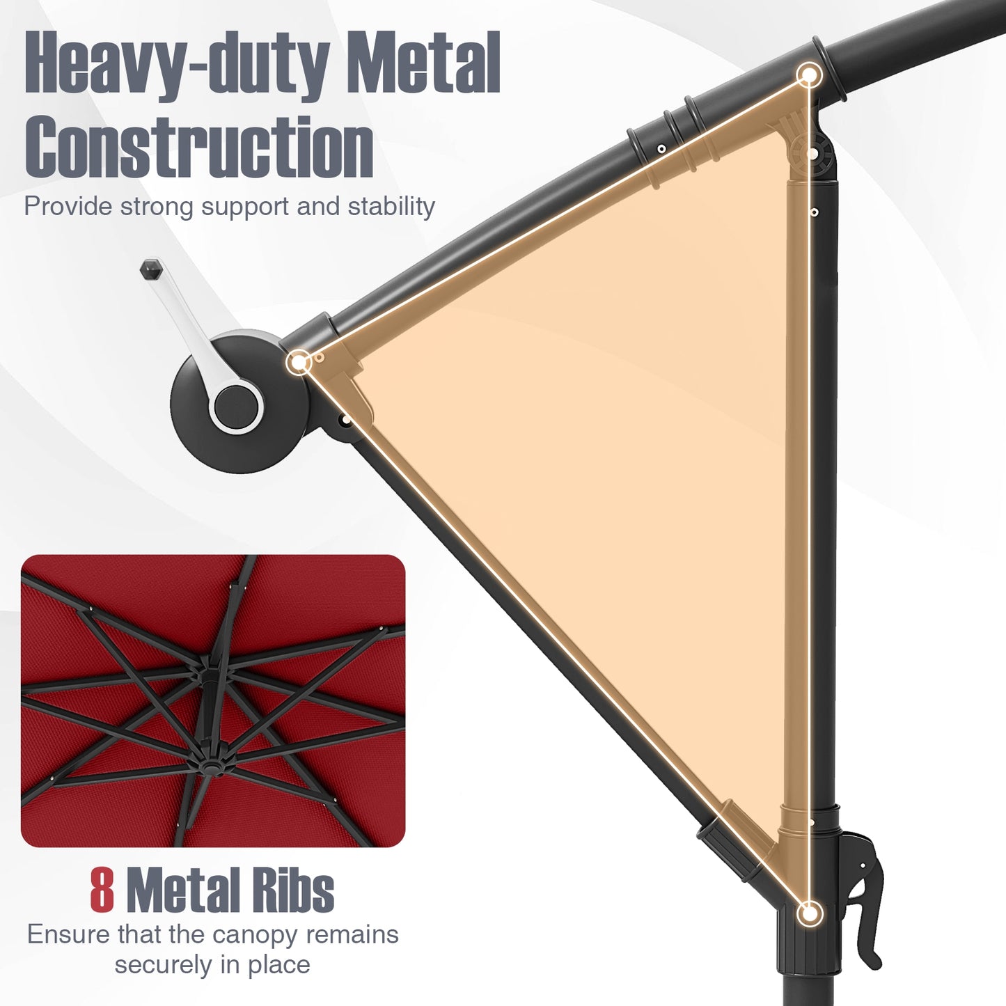 10 Ft Patio Umbrella Offset Cantilever Umbrella with 40 Solar Powered Lights-Red Kids Crystal