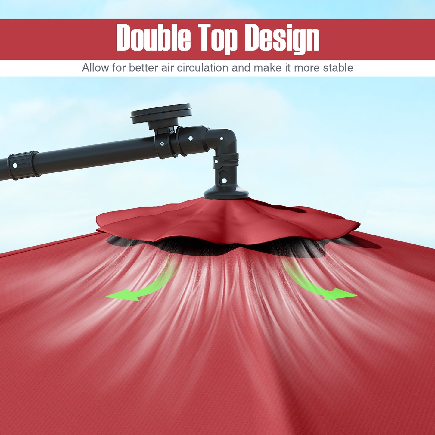 10 Ft Patio Umbrella Offset Cantilever Umbrella with 40 Solar Powered Lights-Red Kids Crystal