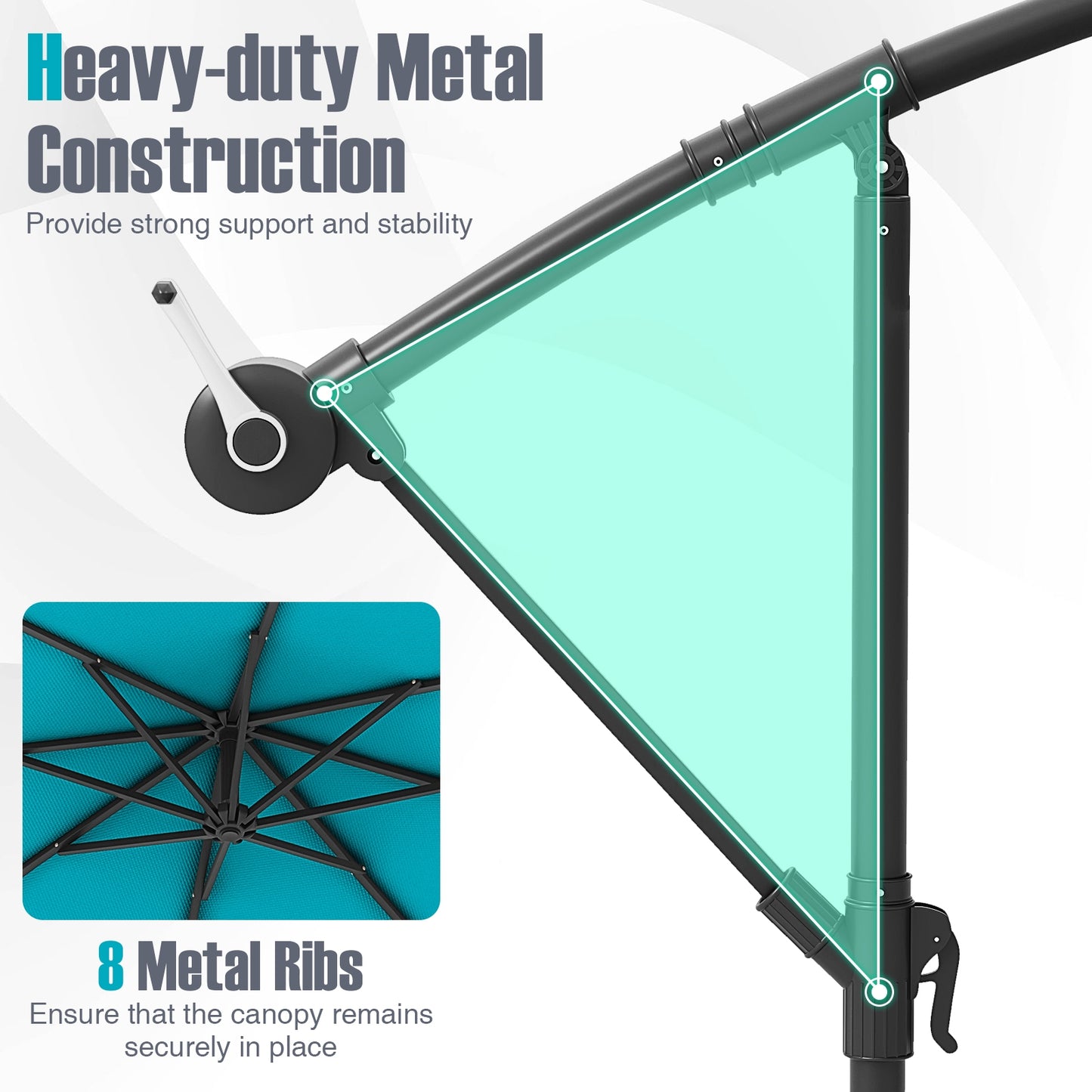 10 Ft Patio Umbrella Offset Cantilever Umbrella with 40 Solar Powered Lights-Turquoise Kids Crystal