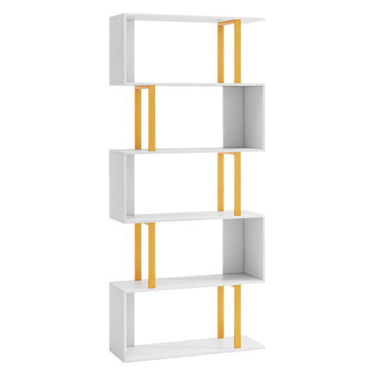 5-Tier/6-Tier Geometric Bookcase with Metal Frame and Anti-tipping Kits-5 Tier Kids Crystal