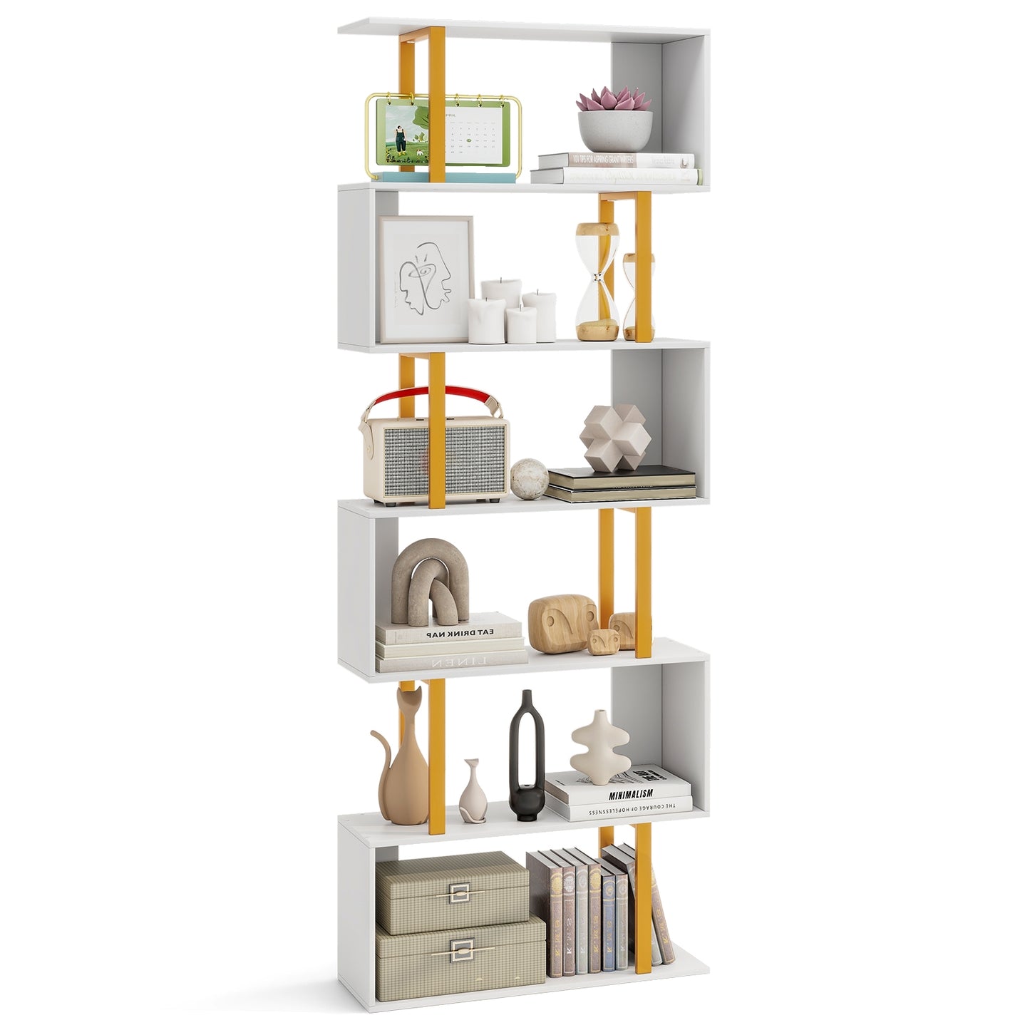 5-Tier/6-Tier Geometric Bookcase with Metal Frame and Anti-tipping Kits-6-Tier Kids Crystal