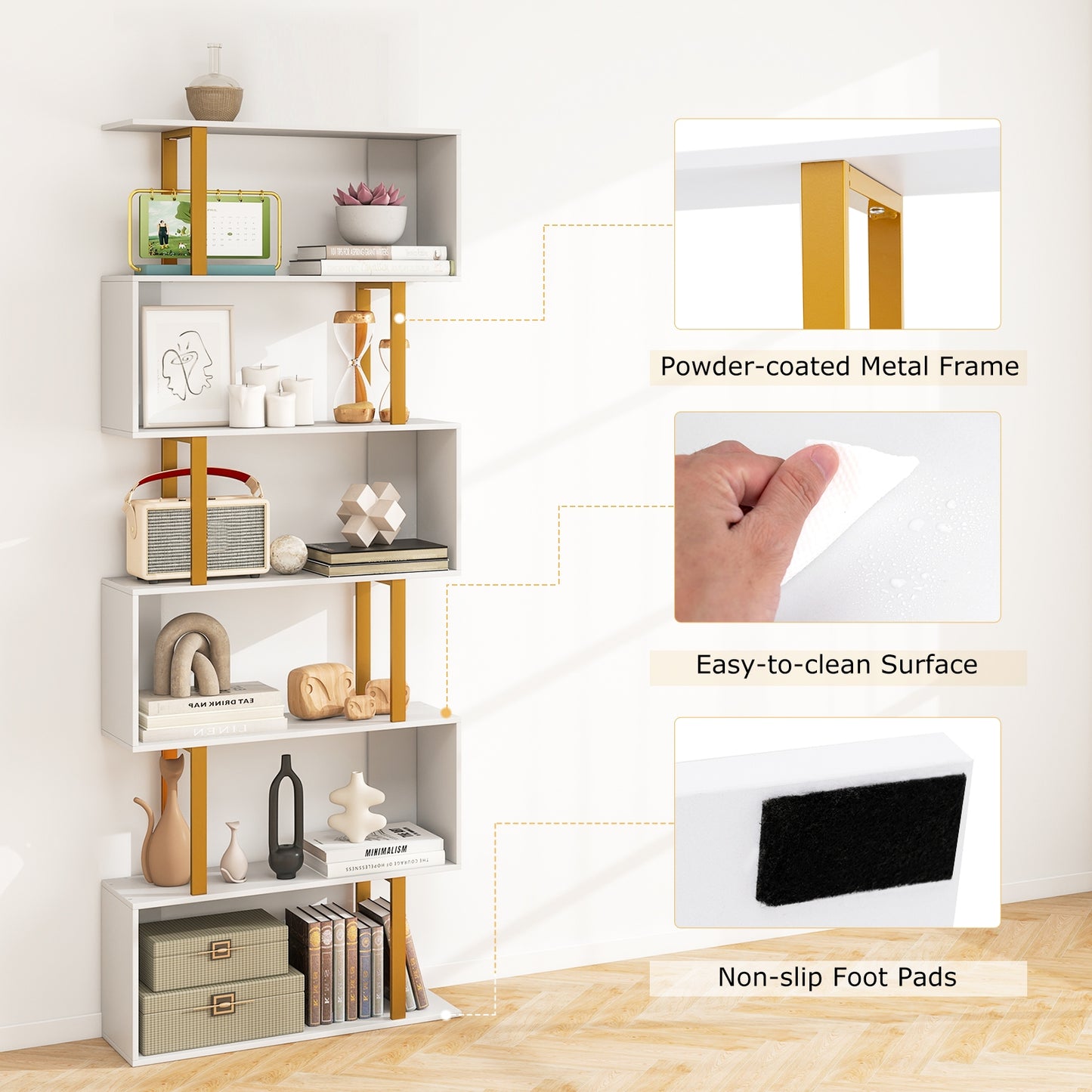 5-Tier/6-Tier Geometric Bookcase with Metal Frame and Anti-tipping Kits-6-Tier Kids Crystal