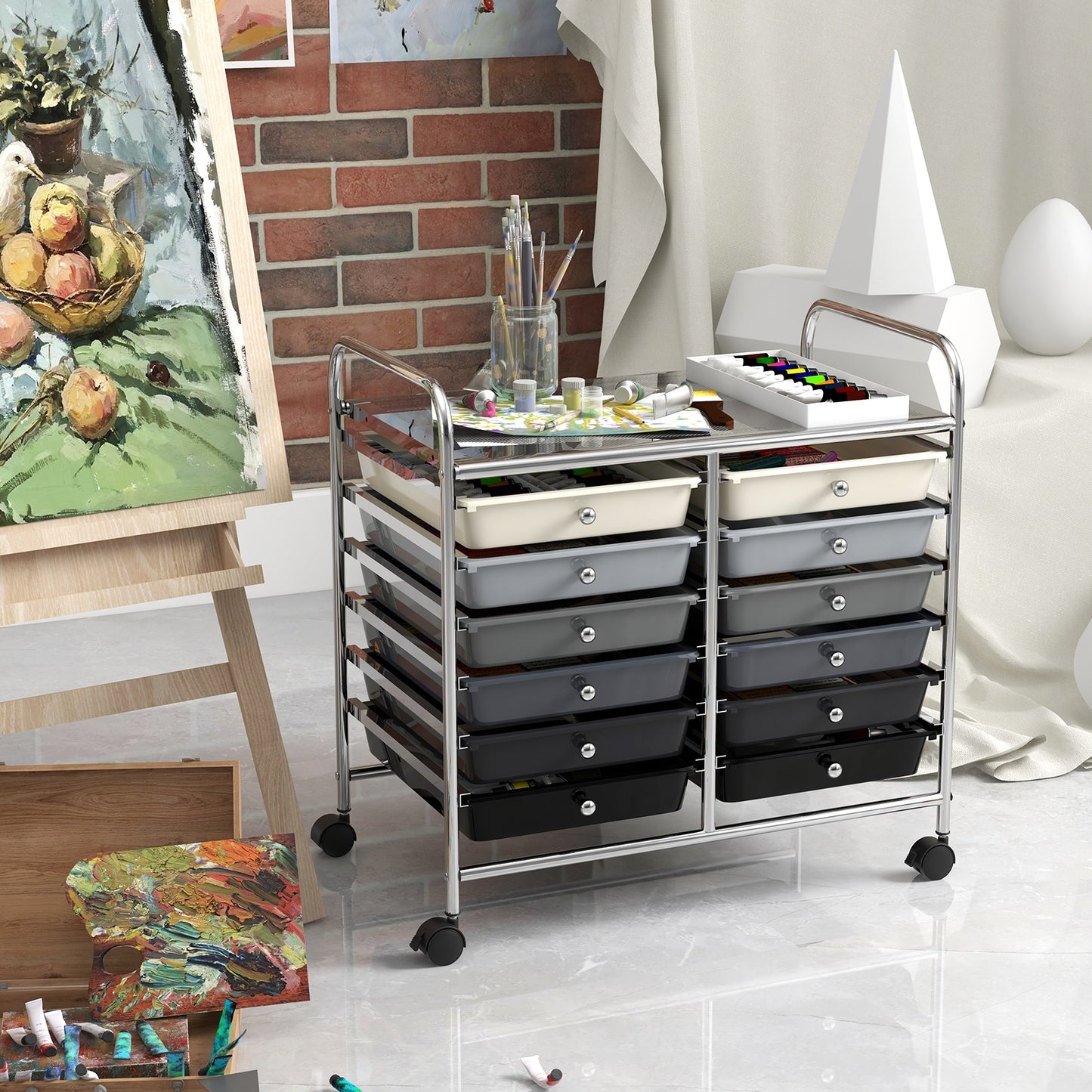 12 Drawers Rolling Storage Cart for Home and Office-Gradient Grey Kids Crystal