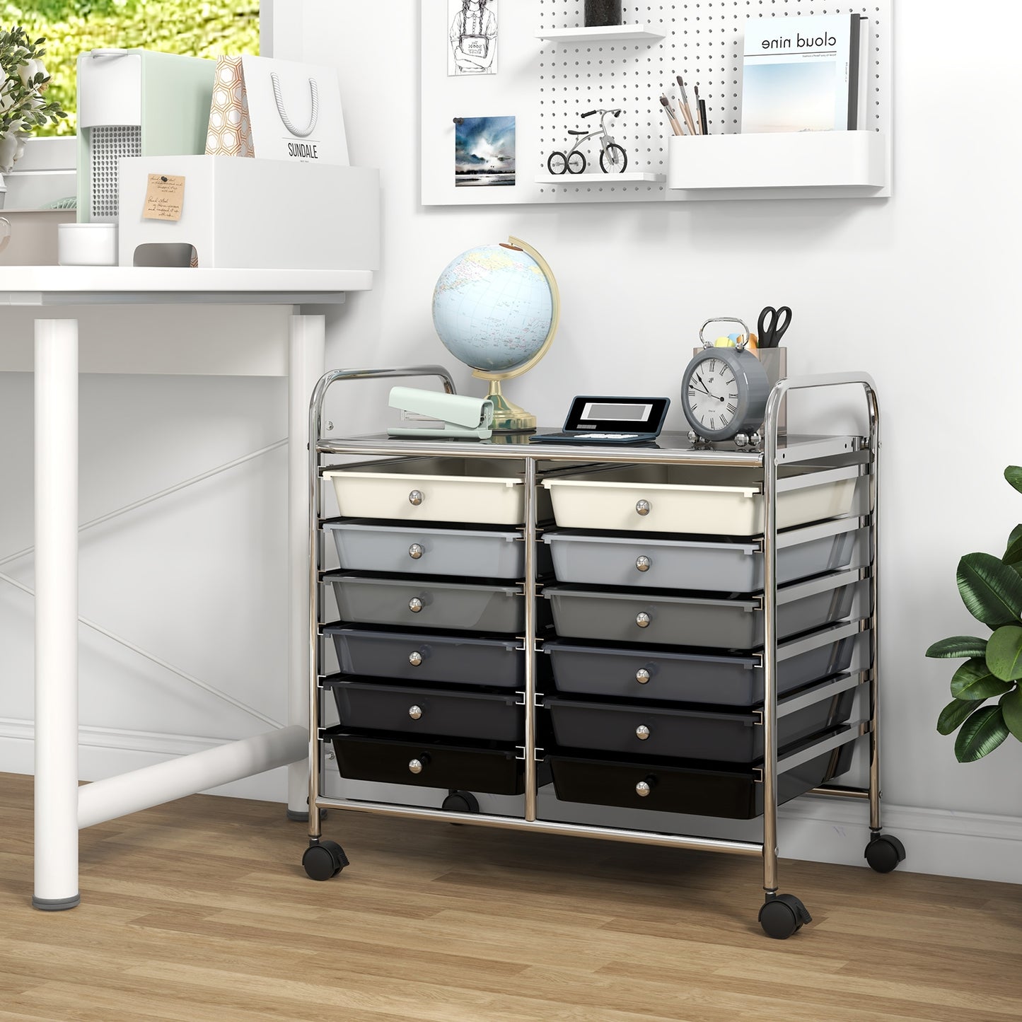 12 Drawers Rolling Storage Cart for Home and Office-Gradient Grey Kids Crystal
