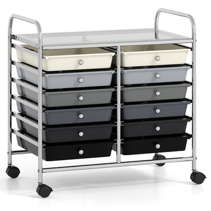 12 Drawers Rolling Storage Cart for Home and Office-Gradient Grey