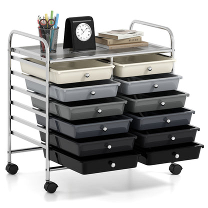 12 Drawers Rolling Storage Cart for Home and Office-Gradient Grey