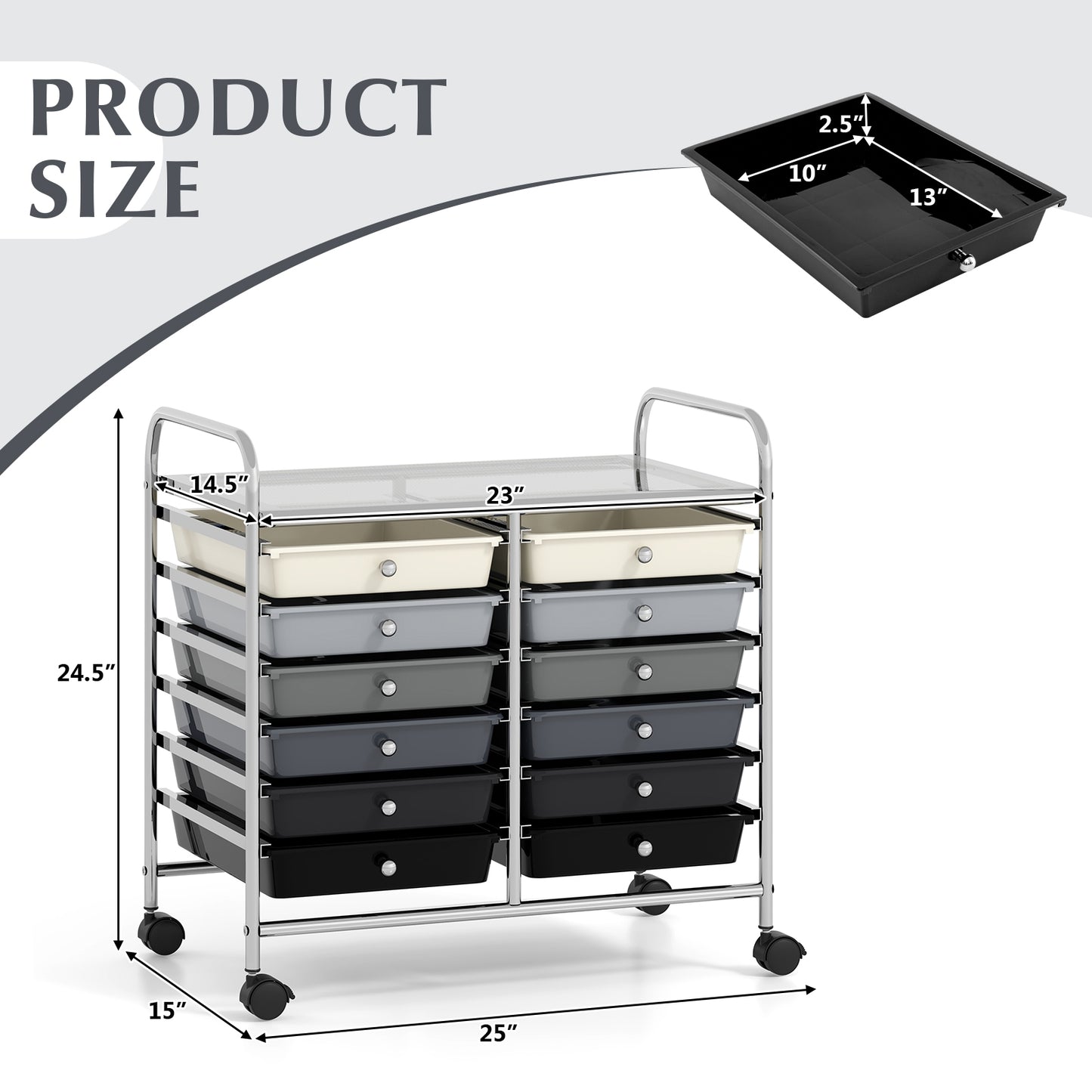 12 Drawers Rolling Storage Cart for Home and Office-Gradient Grey Kids Crystal