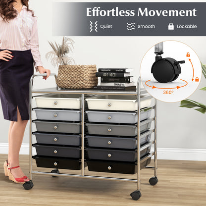 12 Drawers Rolling Storage Cart for Home and Office-Gradient Grey