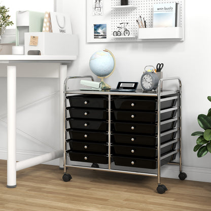 12 Drawers Rolling Storage Cart for Home and Office-Black