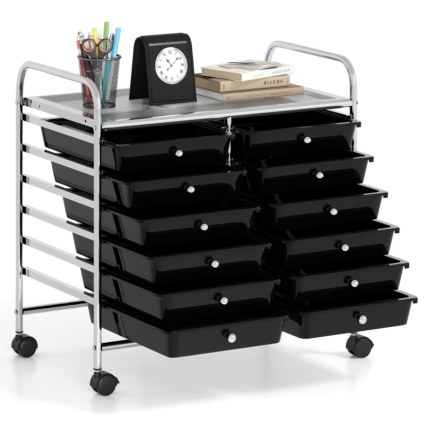 12 Drawers Rolling Storage Cart for Home and Office-Black Kids Crystal