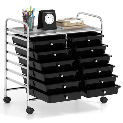 12 Drawers Rolling Storage Cart for Home and Office-Black