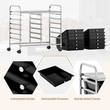 12 Drawers Rolling Storage Cart for Home and Office-Black