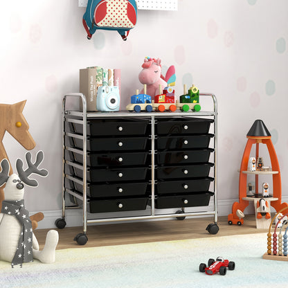 12 Drawers Rolling Storage Cart for Home and Office-Black