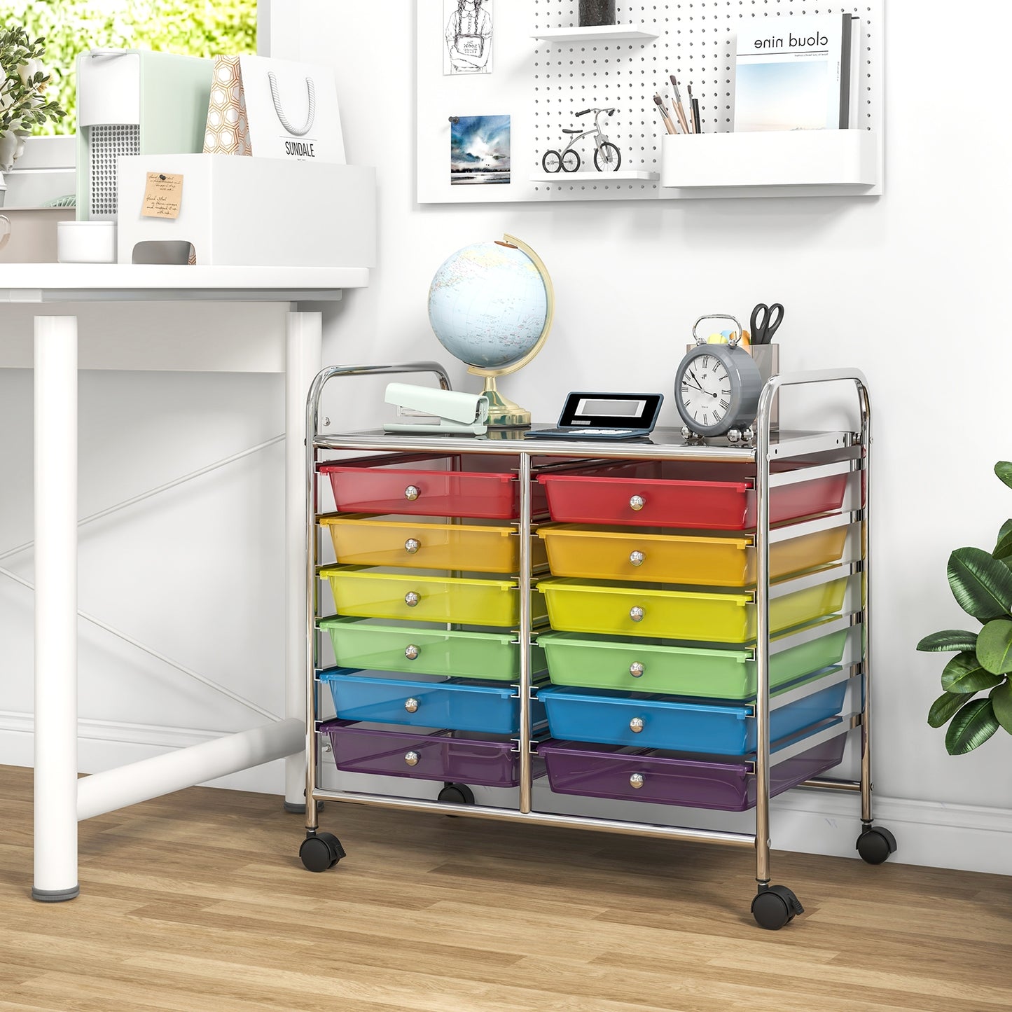 12 Drawers Rolling Storage Cart for Home and Office-Transparent Multicolor Kids Crystal