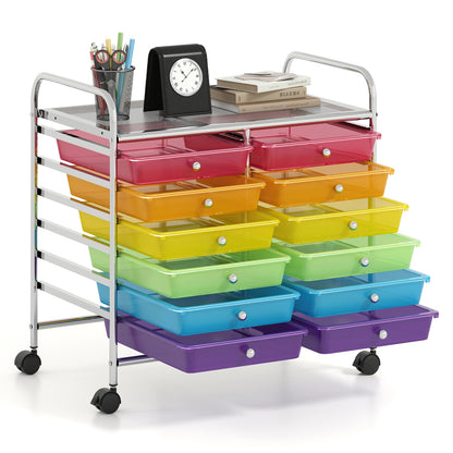 12 Drawers Rolling Storage Cart for Home and Office-Transparent Multicolor