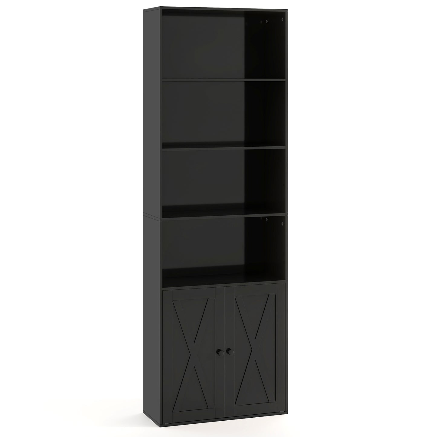 71 Inch Freestanding Bookshelf with 6 Shelves and 2-Door Cabinet-Black Kids Crystal