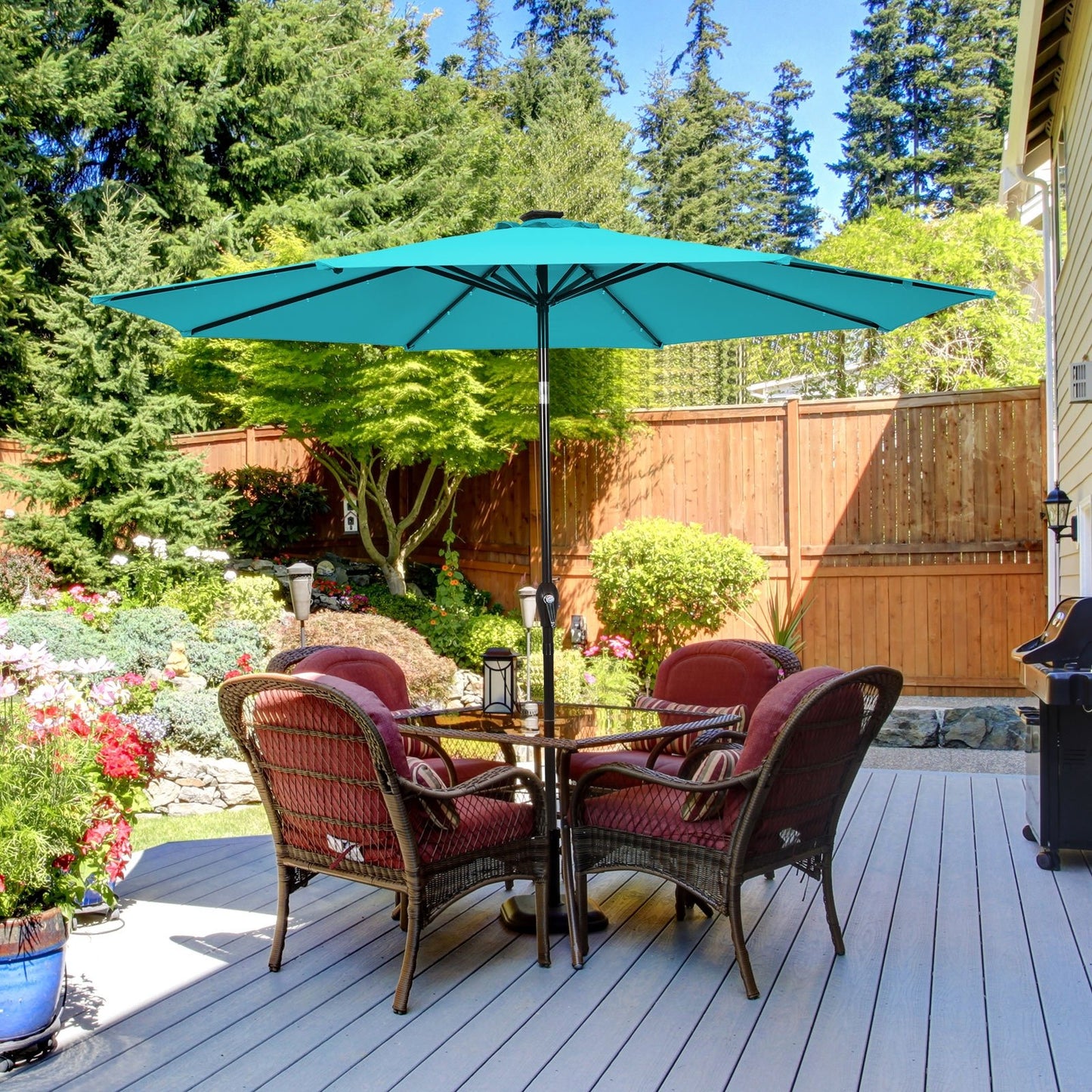 10 Feet Outdoor Patio Umbrella with Bright Solar LED Lights-Turquoise Kids Crystal