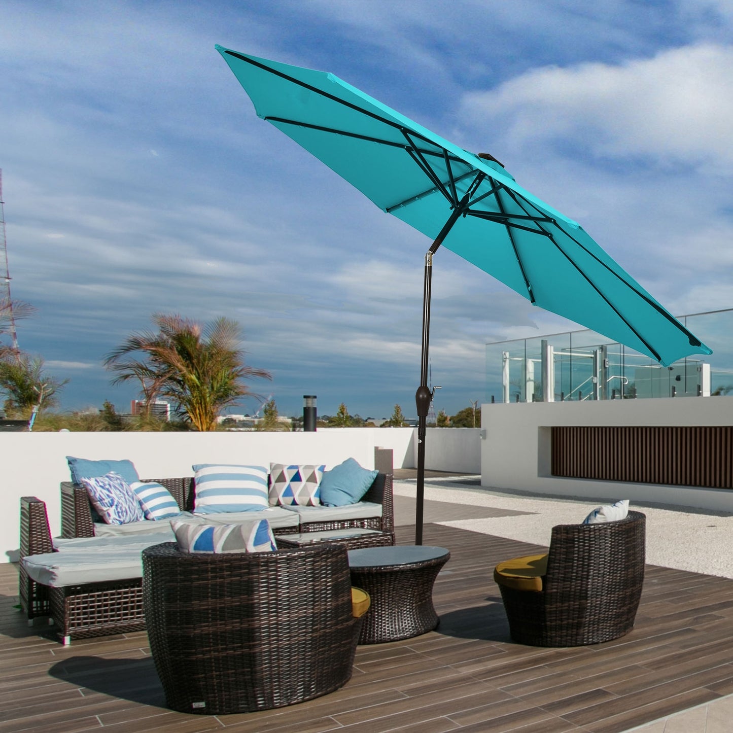 10 Feet Outdoor Patio Umbrella with Bright Solar LED Lights-Turquoise Kids Crystal