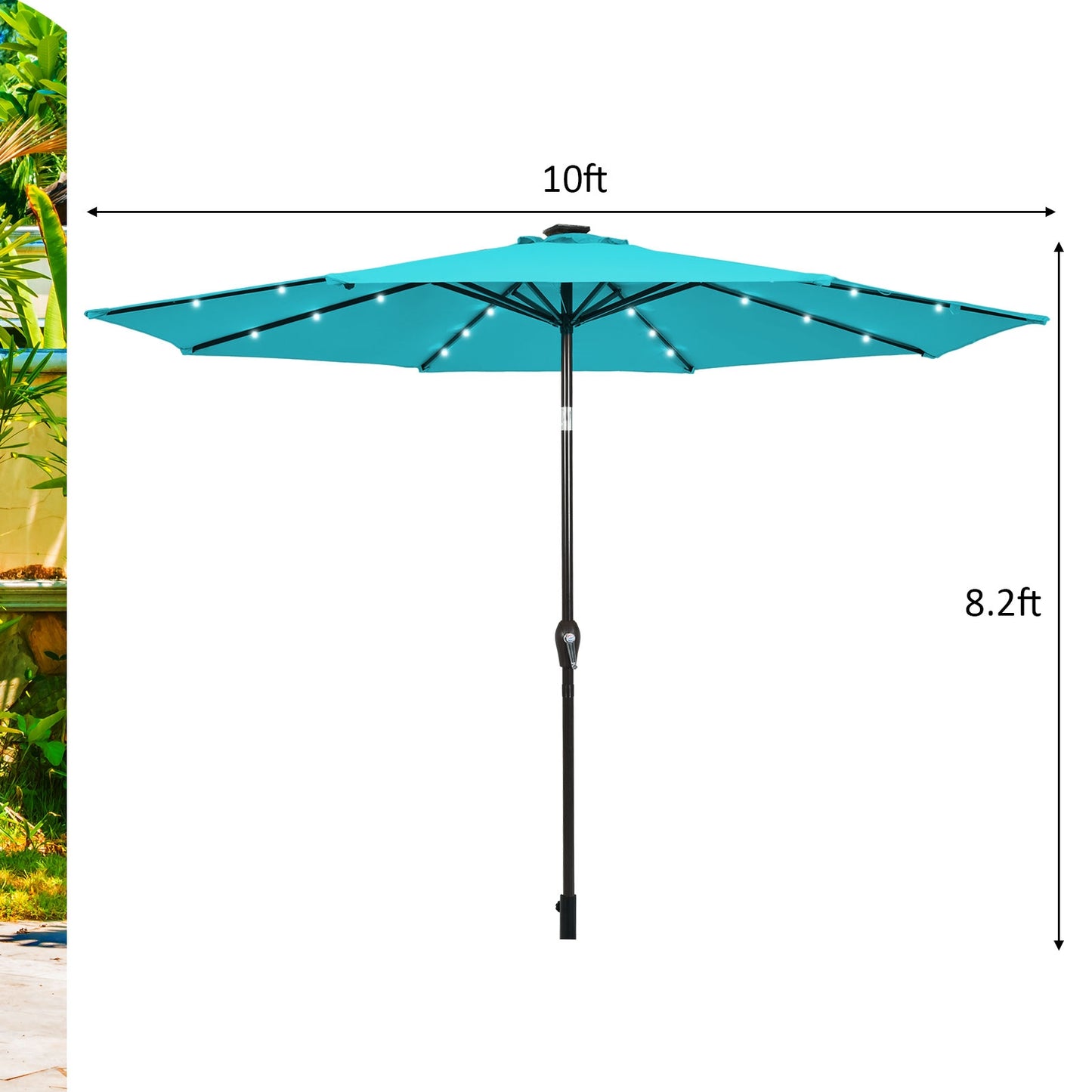 10 Feet Outdoor Patio Umbrella with Bright Solar LED Lights-Turquoise Kids Crystal