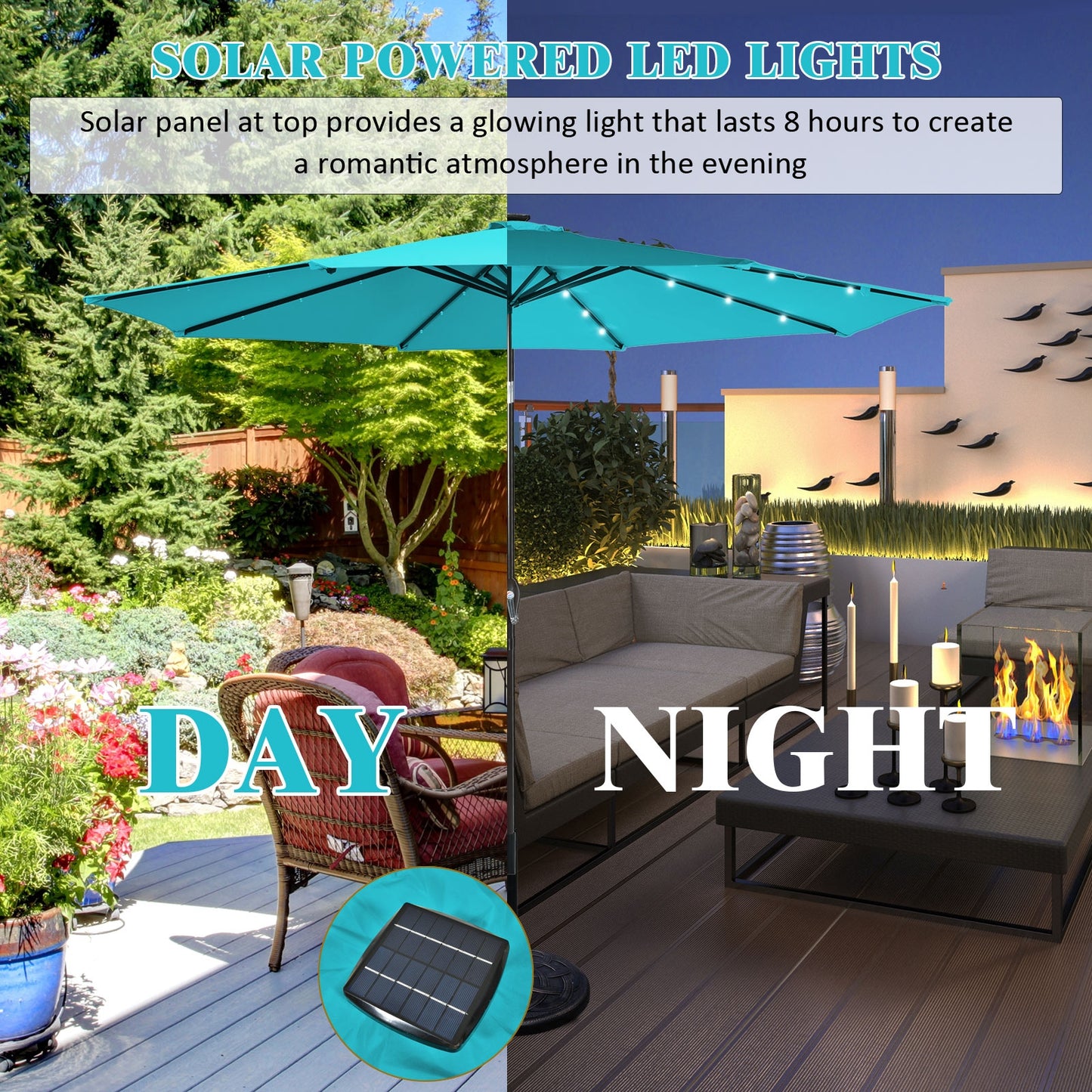 10 Feet Outdoor Patio Umbrella with Bright Solar LED Lights-Turquoise Kids Crystal