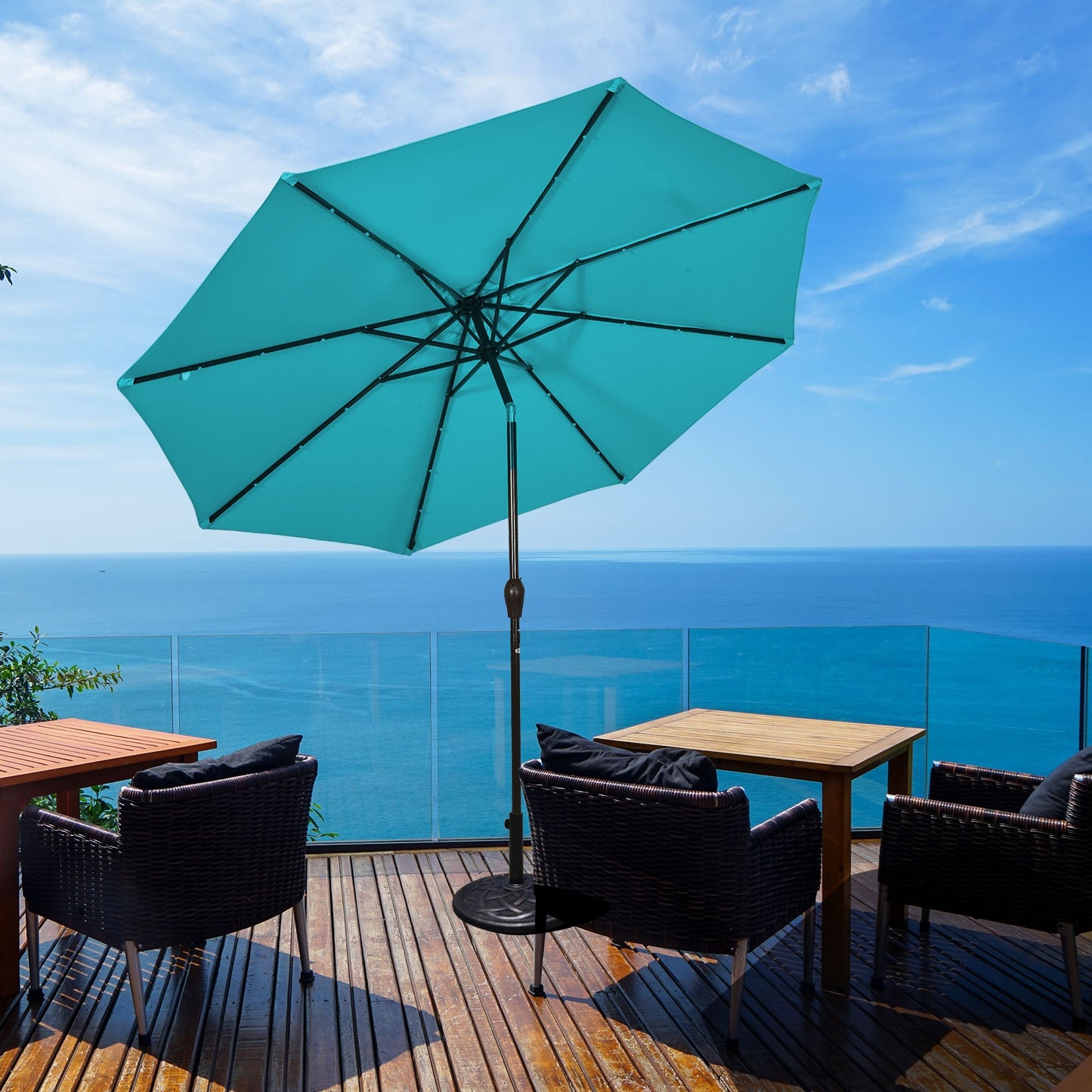 10 Feet Outdoor Patio Umbrella with Bright Solar LED Lights-Turquoise Kids Crystal