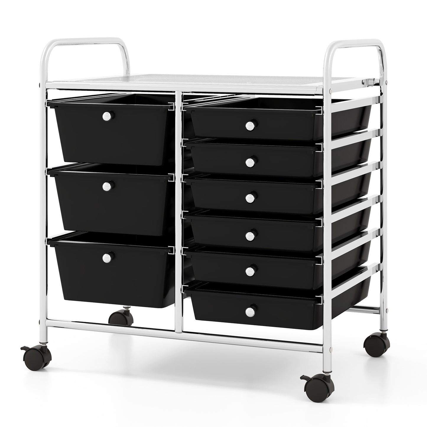 9-Drawer Rolling Storage Cart with Colorful Drawers and Metal Frame-Black Kids Crystal