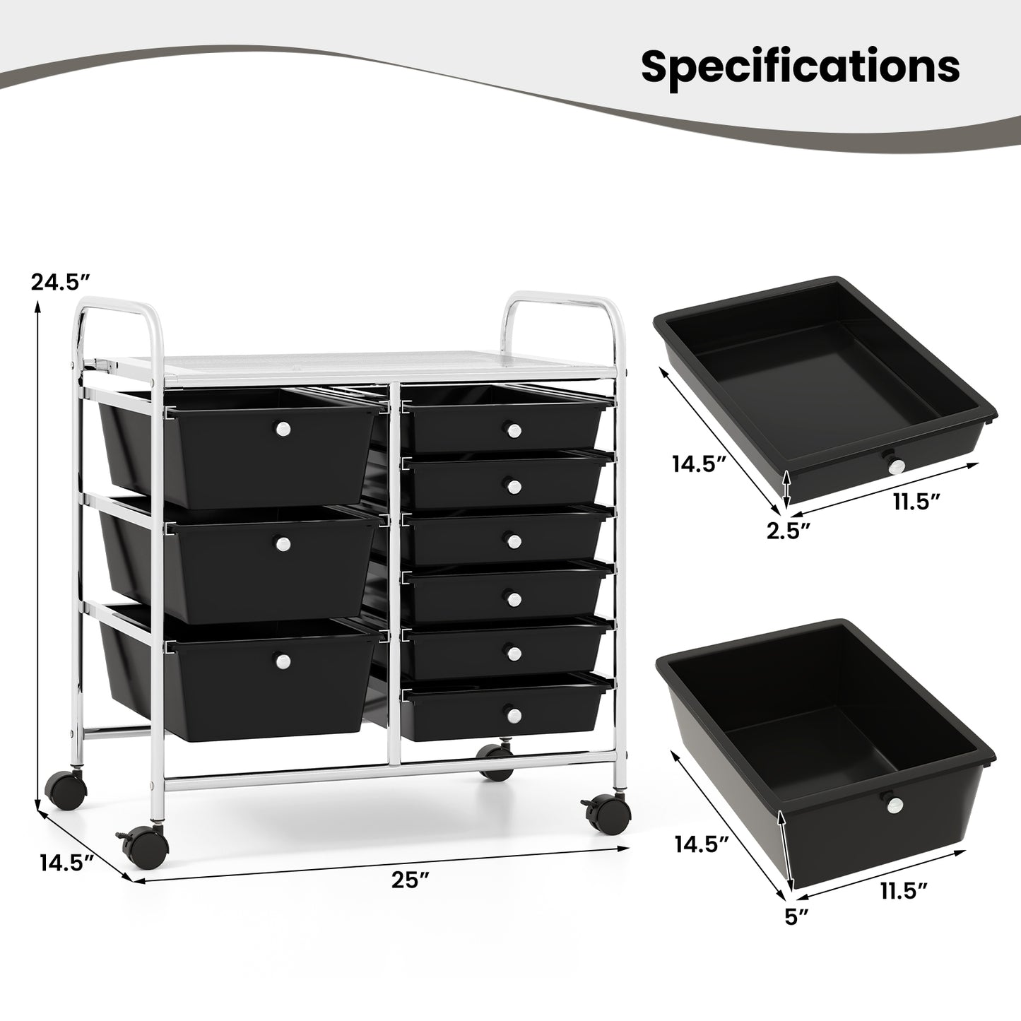 9-Drawer Rolling Storage Cart with Colorful Drawers and Metal Frame-Black Kids Crystal
