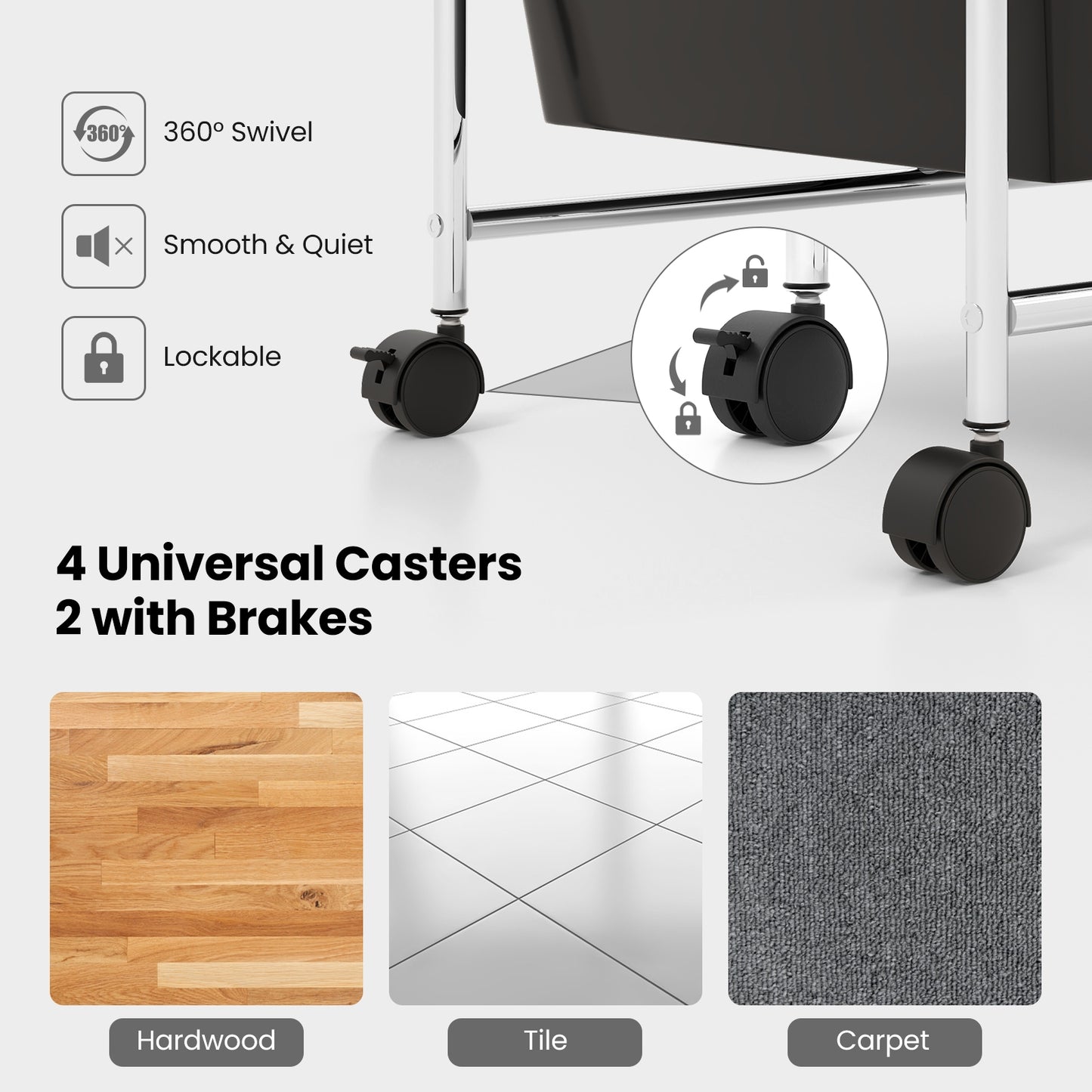 9-Drawer Rolling Storage Cart with Colorful Drawers and Metal Frame-Black Kids Crystal