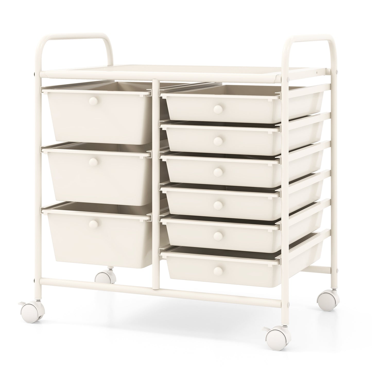 9-Drawer Rolling Storage Cart with Colorful Drawers and Metal Frame-White Kids Crystal