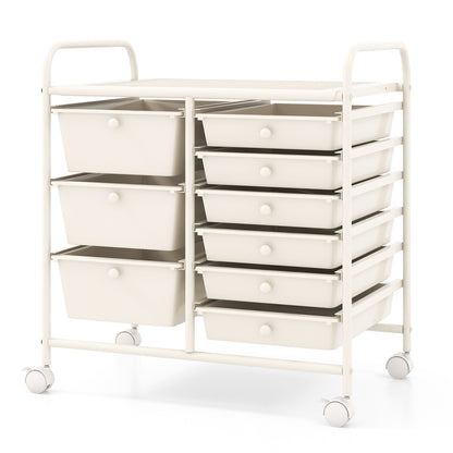 9-Drawer Rolling Storage Cart with Colorful Drawers and Metal Frame-White
