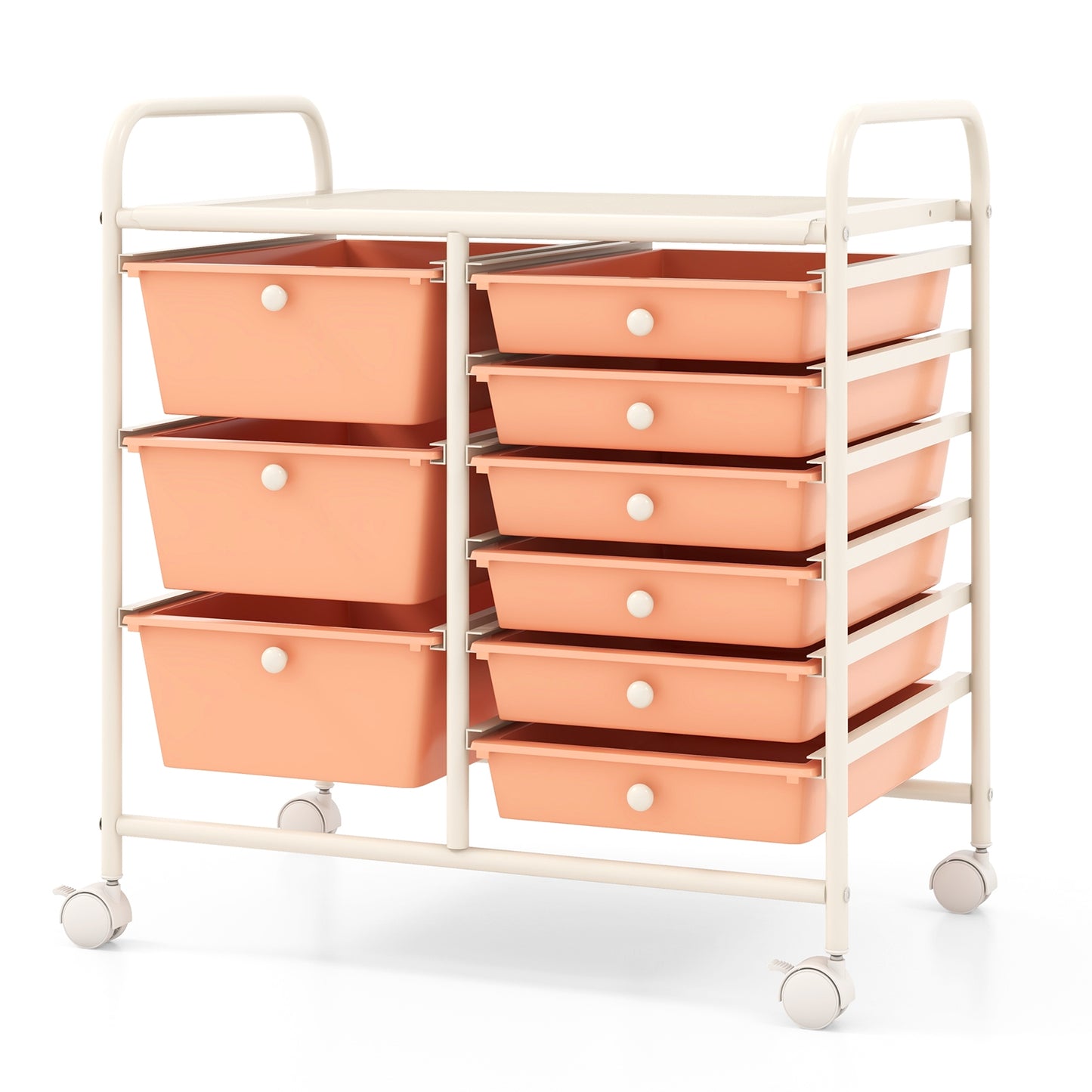 9-Drawer Rolling Storage Cart with Colorful Drawers and Metal Frame-Peach Kids Crystal
