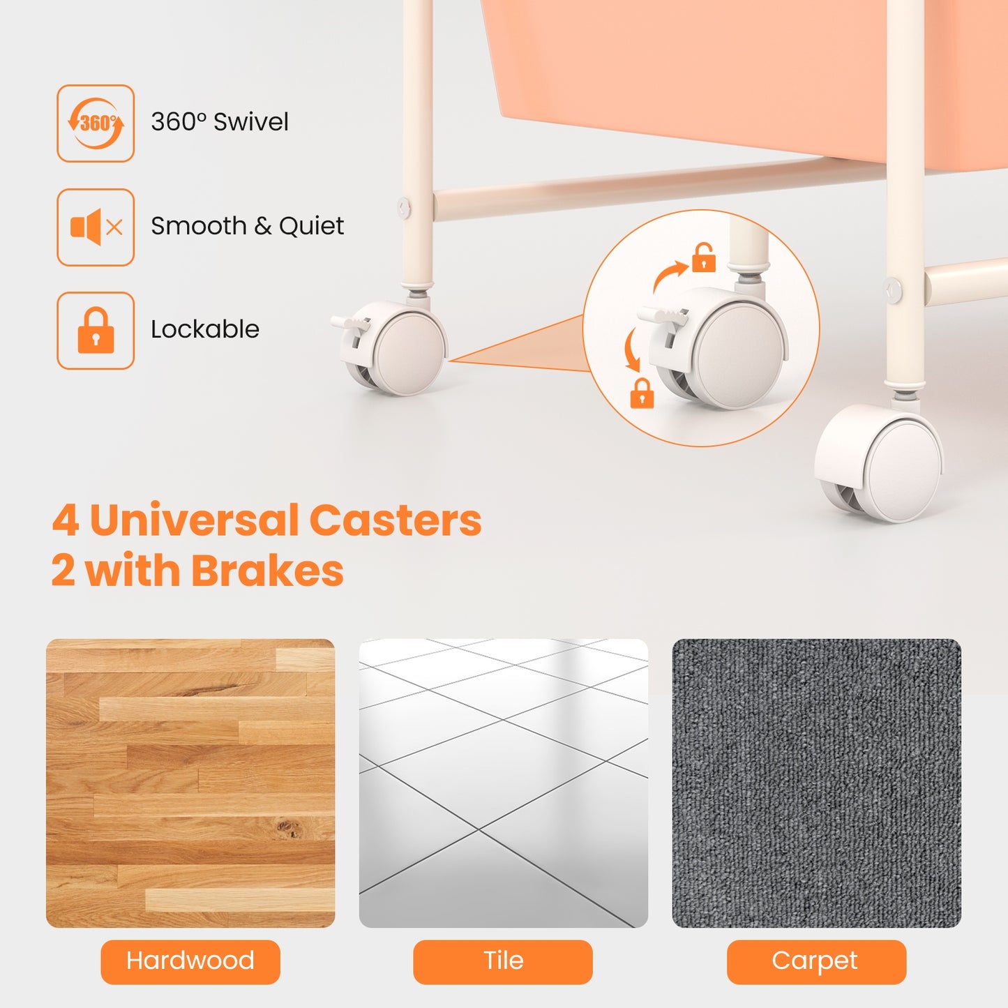 9-Drawer Rolling Storage Cart with Colorful Drawers and Metal Frame-Peach Kids Crystal