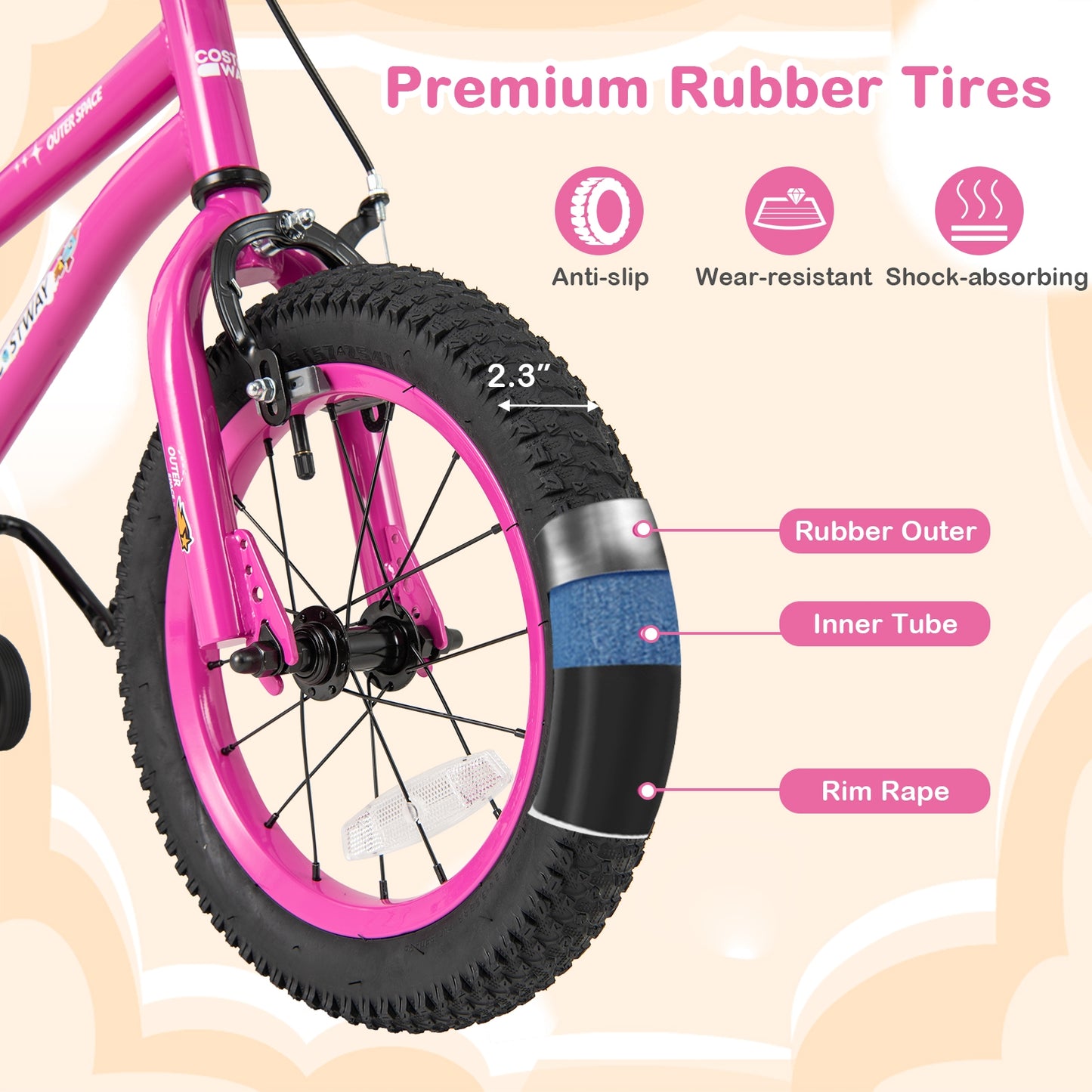 14 Inch Kids Bike for 3-5 Years Old Adjustable with Removable Training Wheels Kids Crystal