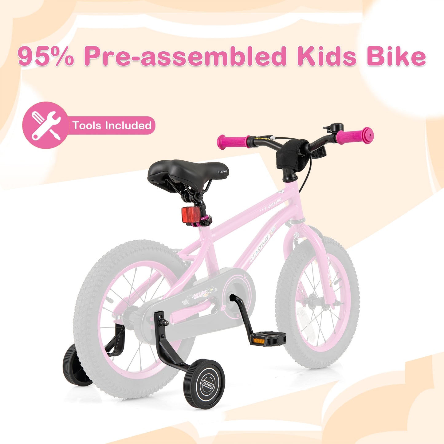 14 Inch Kids Bike for 3-5 Years Old Adjustable with Removable Training Wheels Kids Crystal