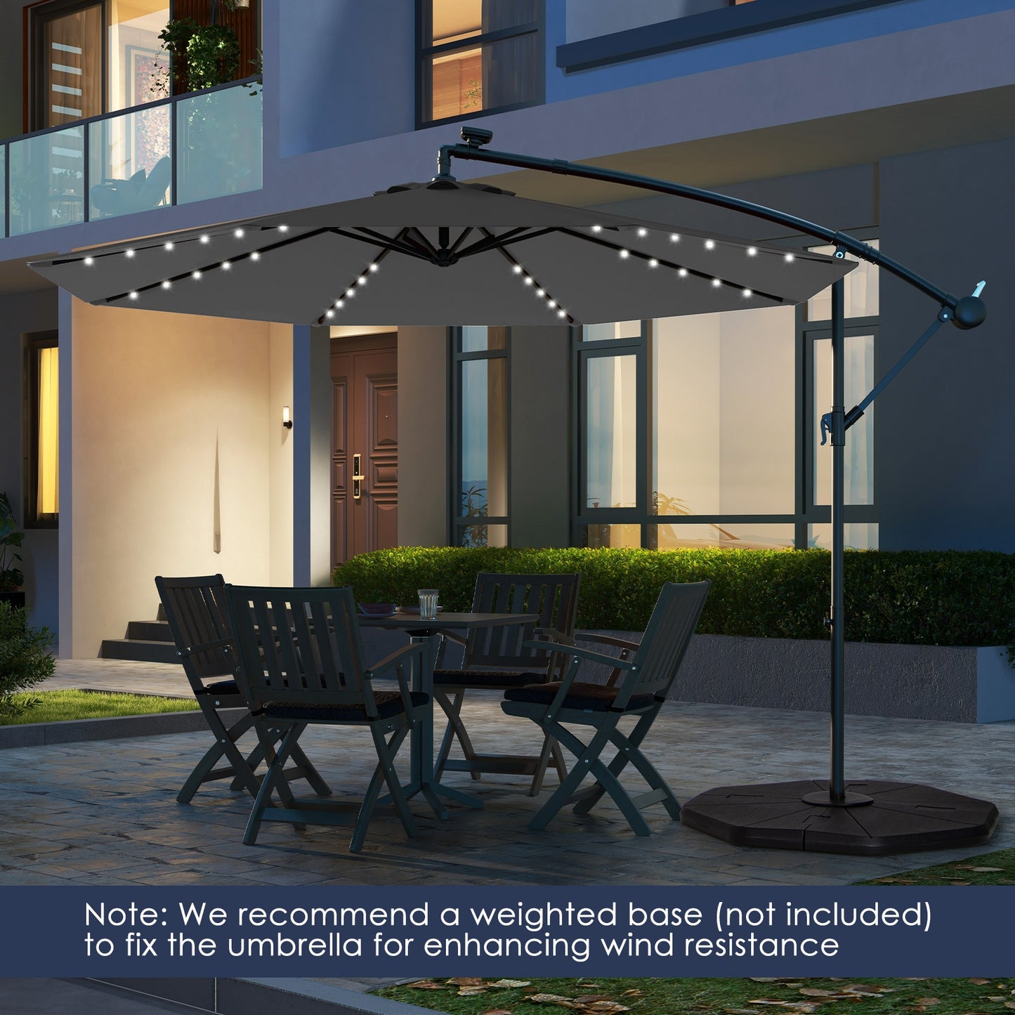 10 Feet Solar Offset Hanging Umbrella with 40 Lamp Beads and Solar Panel-Gray Kids Crystal