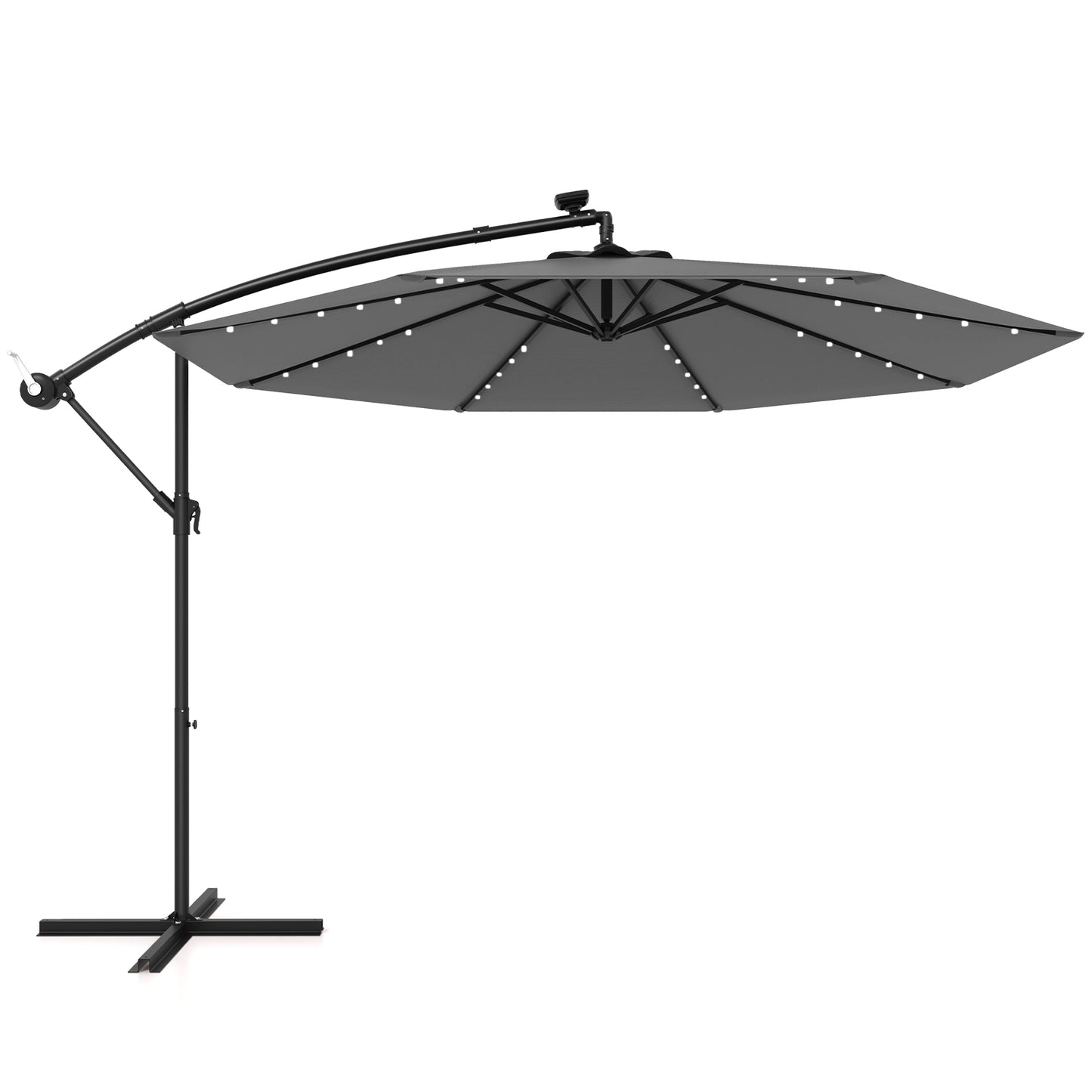 10 Feet Solar Offset Hanging Umbrella with 40 Lamp Beads and Solar Panel-Gray Kids Crystal