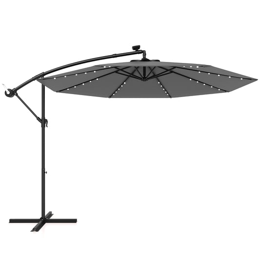 10 Feet Solar Offset Hanging Umbrella with 40 Lamp Beads and Solar Panel-Gray Kids Crystal