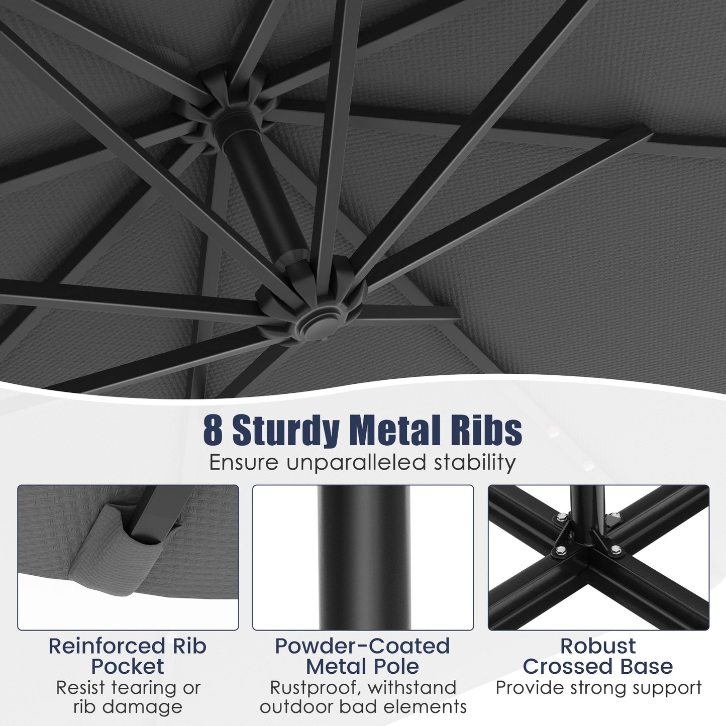 10 Feet Solar Offset Hanging Umbrella with 40 Lamp Beads and Solar Panel-Gray Kids Crystal